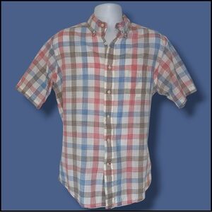 Cremieux Classics Plaid Button Down Shirt L Short Sleeve Lightweight Cotton